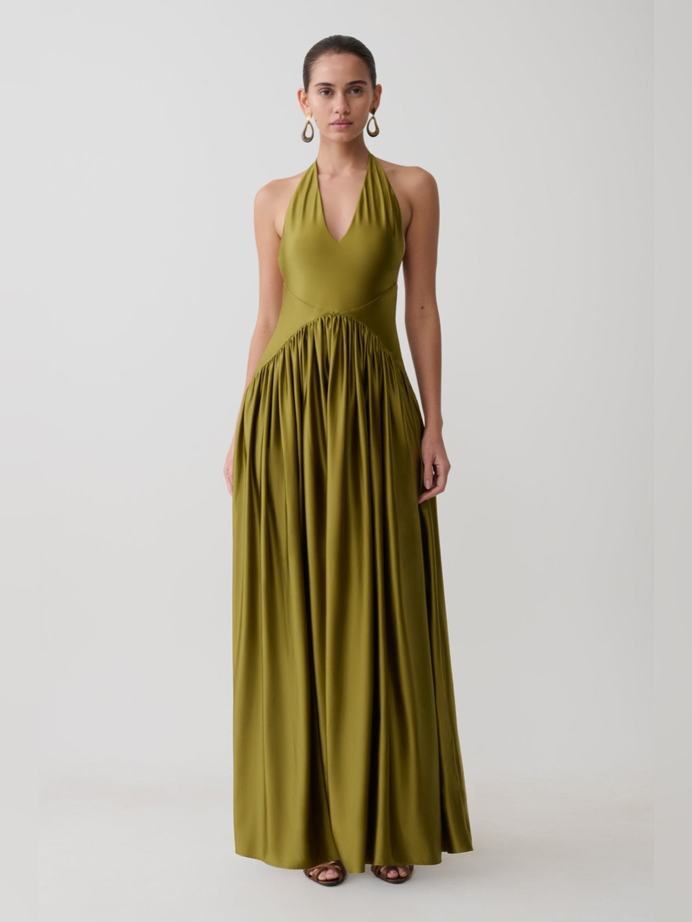 Meshki Cypress Halter Maxi Dress in Olive - Size XS